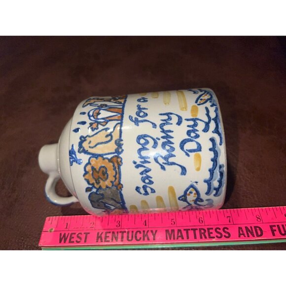 Vintage Louisville Stoneware Jug Bank W/ Handle "Saving For A Rainy Day" Ceramic - Picture 6 of 6